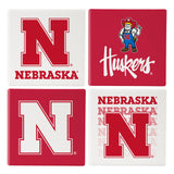 Nebraska Cornhuskers Coaster Set 4 Piece with Wood Caddy