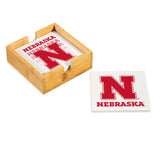 Nebraska Cornhuskers Coaster Set 4 Piece with Wood Caddy