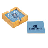 North Carolina Tar Heels Coaster Set 4 Piece with Wood Caddy