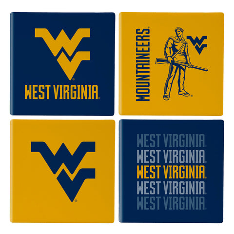 West Virginia Mountaineers Coaster Set 4 Piece with Wood Caddy