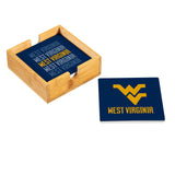 West Virginia Mountaineers Coaster Set 4 Piece with Wood Caddy