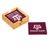 Texas A&M Aggies Coaster Set 4 Piece with Wood Caddy