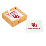 Oklahoma Sooners Coaster Set 4 Piece with Wood Caddy