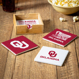 Oklahoma Sooners Coaster Set 4 Piece with Wood Caddy
