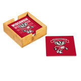 Wisconsin Badgers Coaster Set 4 Piece with Wood Caddy