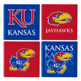 Kansas Jayhawks Coaster Set 4 Piece with Wood Caddy