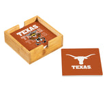 Texas Longhorns Coaster Set 4 Piece with Wood Caddy