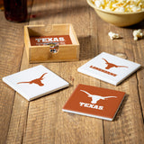 Texas Longhorns Coaster Set 4 Piece with Wood Caddy