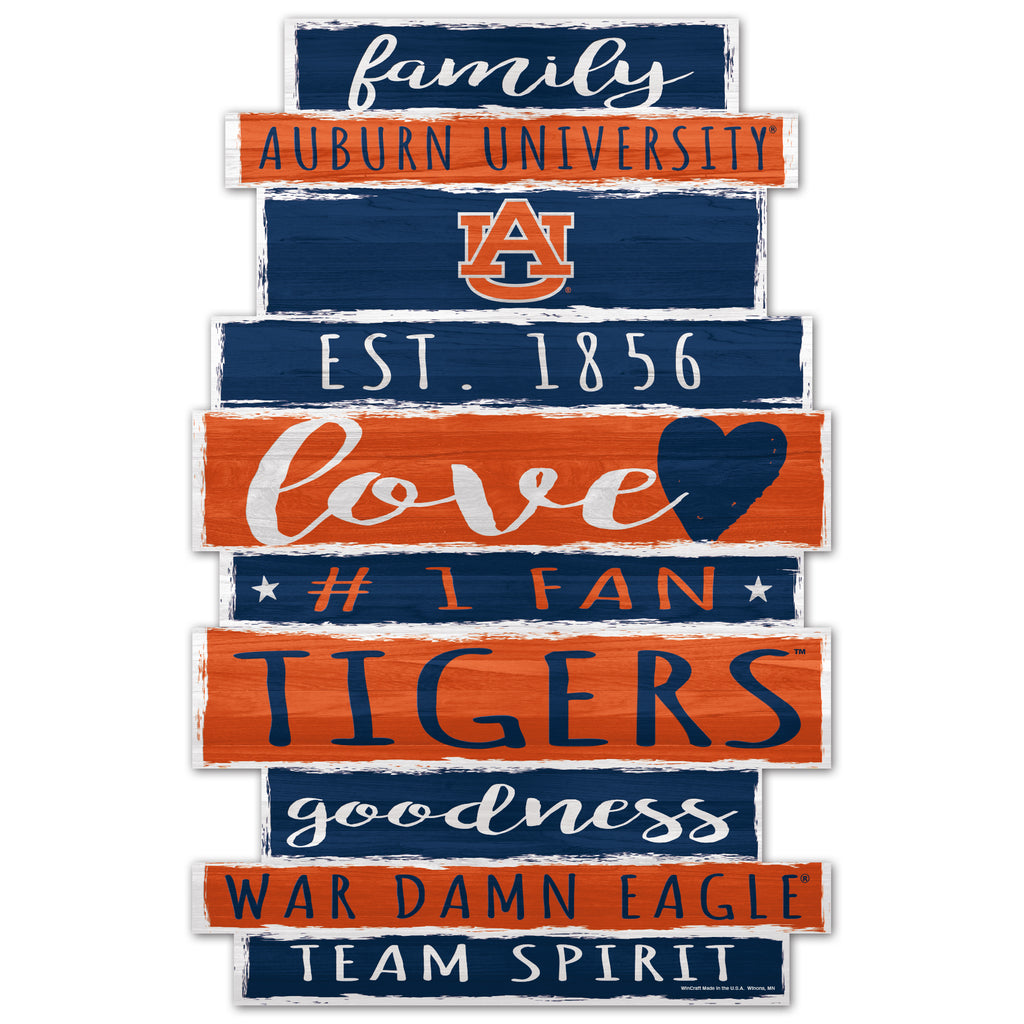 Auburn Tigers Sign 11x17 Wood Family Word