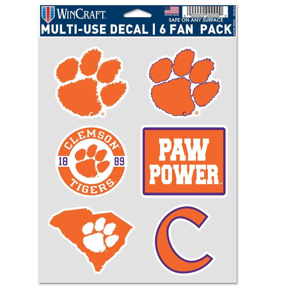 Clemson Tigers Decal Multi Use Fan 6 Pack
