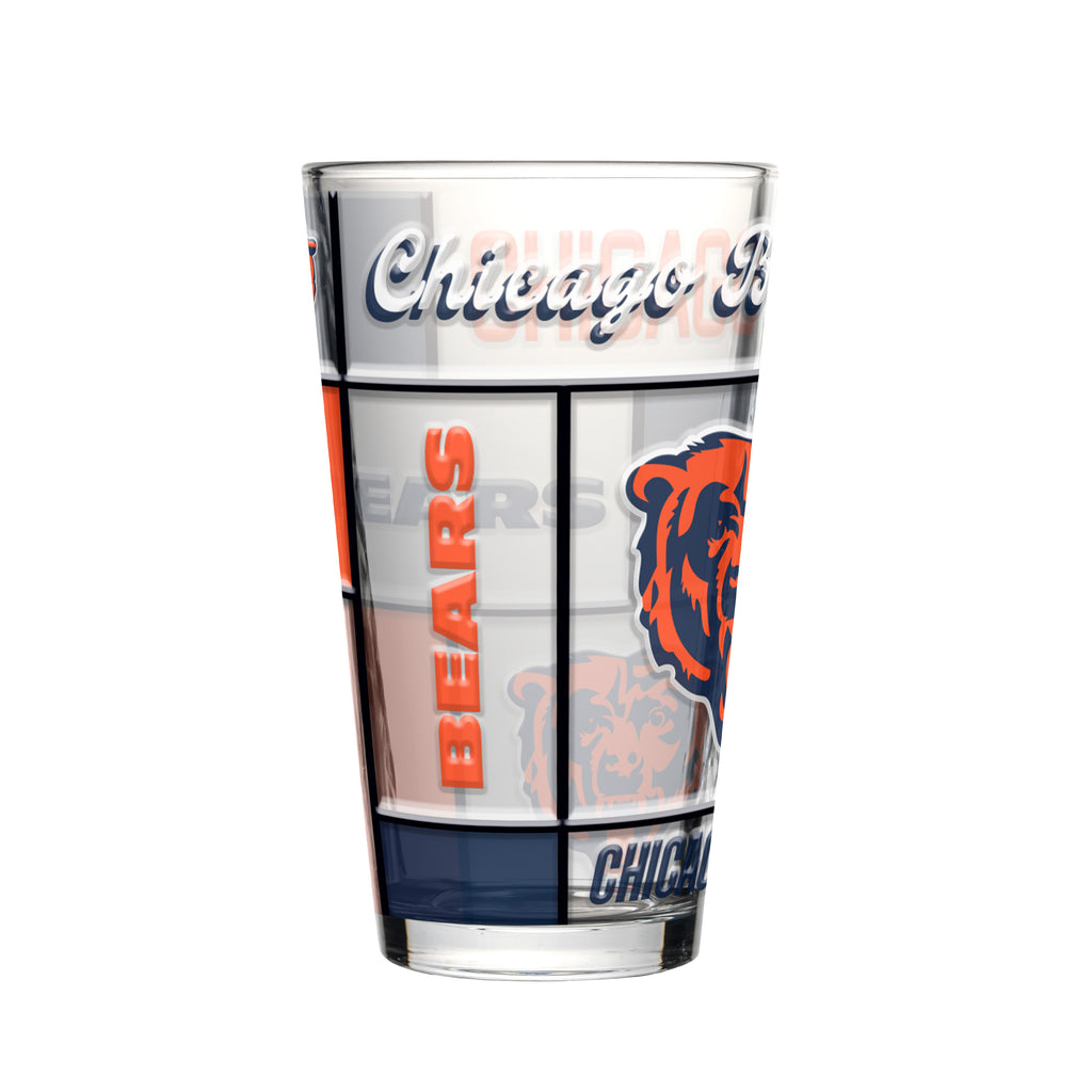 Chicago Bears Pint Glass 16oz Quilted Stained Boxed