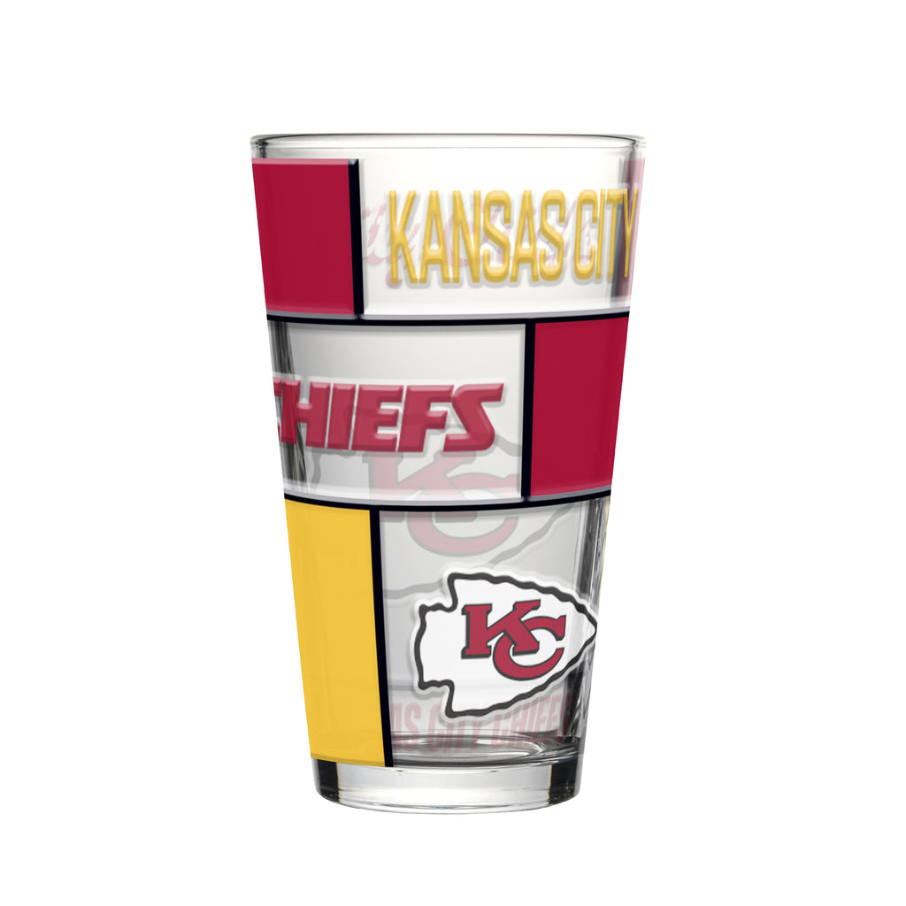 Kansas City Chiefs Pint Glass 16oz Quilted Stained Boxed