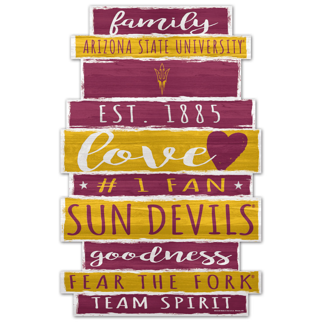 Arizona State Sun Devils Sign 11x17 Wood Family Word Design