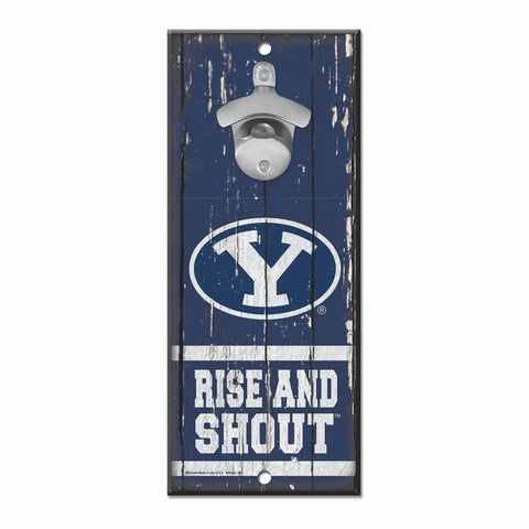 BYU Cougars Sign Wood 5x11 Bottle Opener Slogan