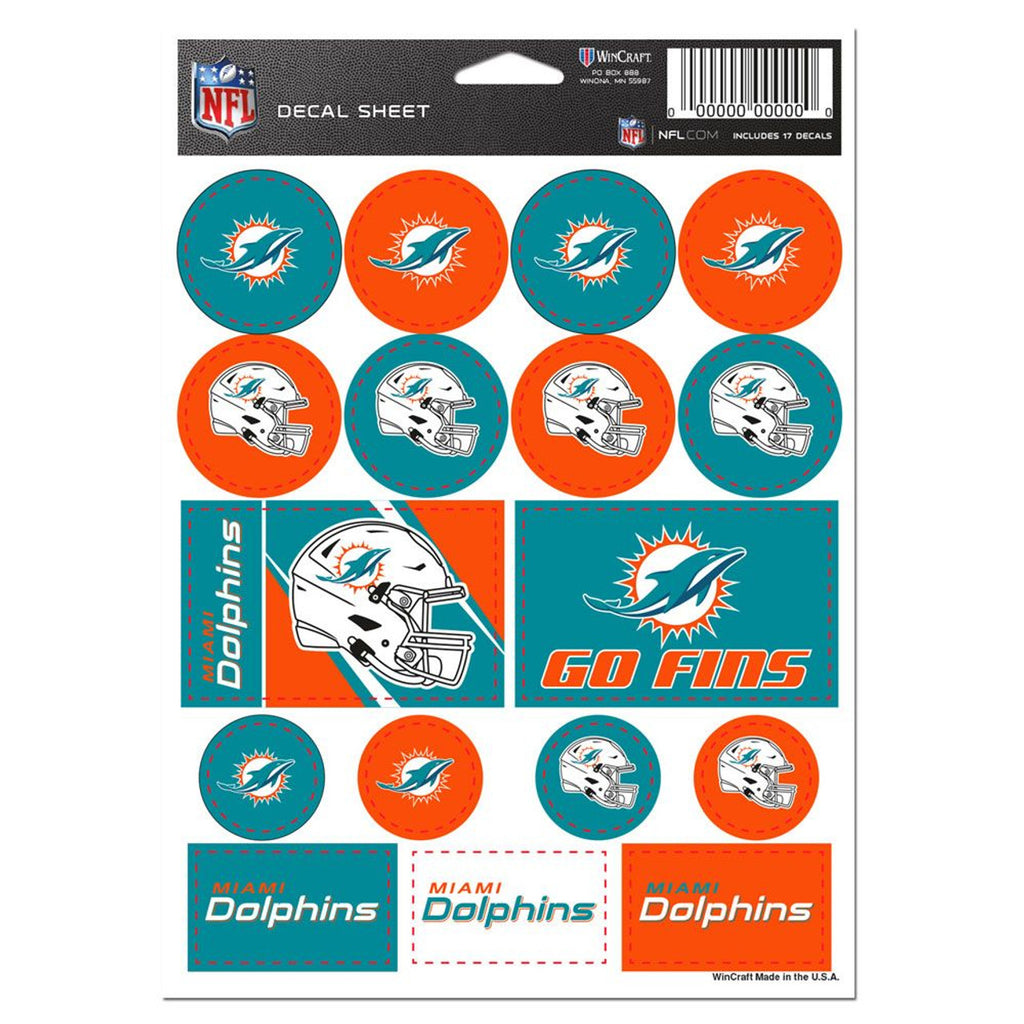 Miami Dolphins Decal Sheet 5x7 Vinyl