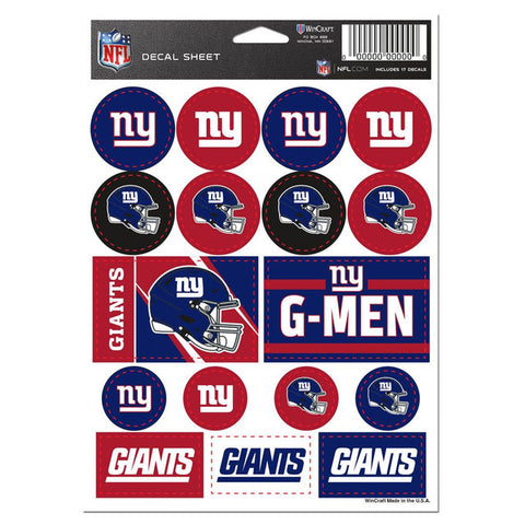 New York Giants Decal Sheet 5x7 Vinyl