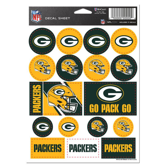 Green Bay Packers Decal Sheet 5x7 Vinyl