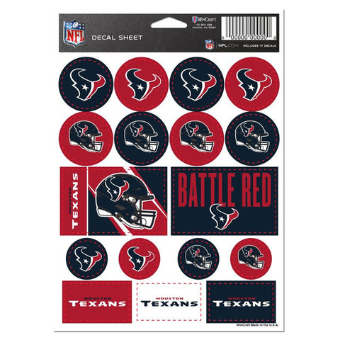 Houston Texans Decal Sheet 5x7 Vinyl