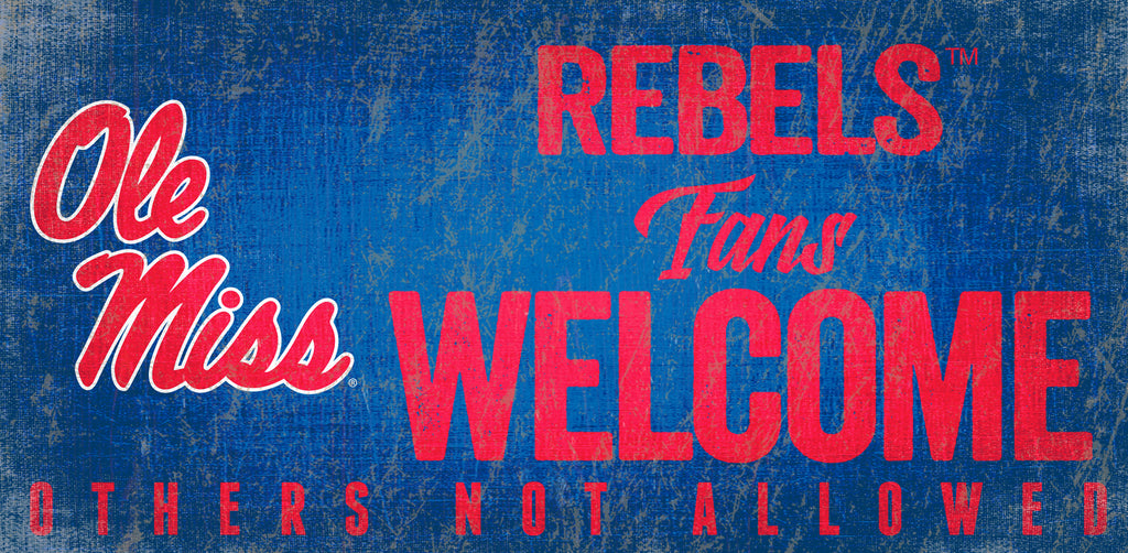 Mississippi Rebels Wood Sign Fans Welcome 12x6