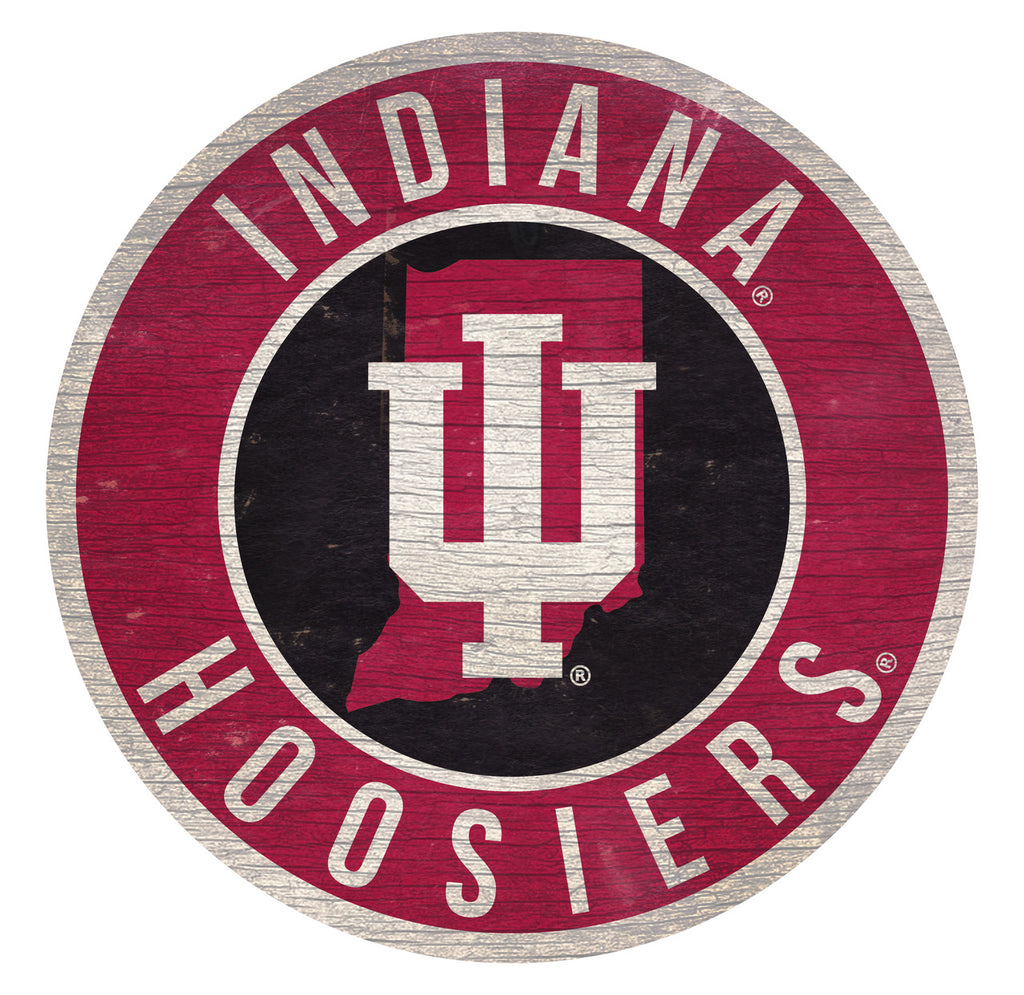 Indiana Hoosiers Sign Wood 12 Inch Round State Design - Special Order