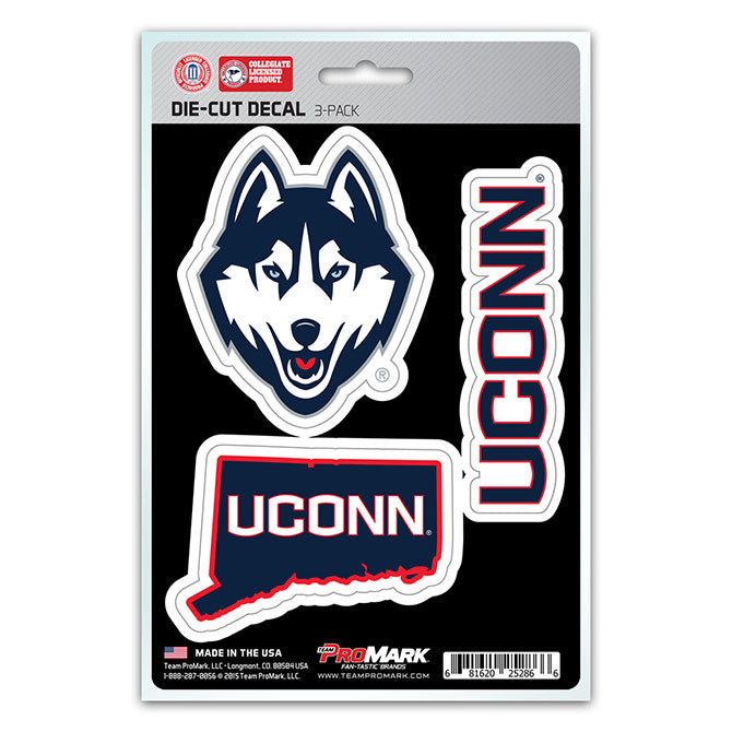 Connecticut Huskies Decal Die Cut Team 3 Pack - Special Order