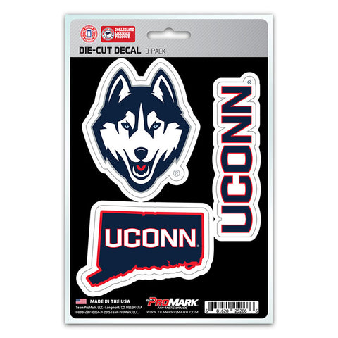 Connecticut Huskies Decal Die Cut Team 3 Pack - Special Order