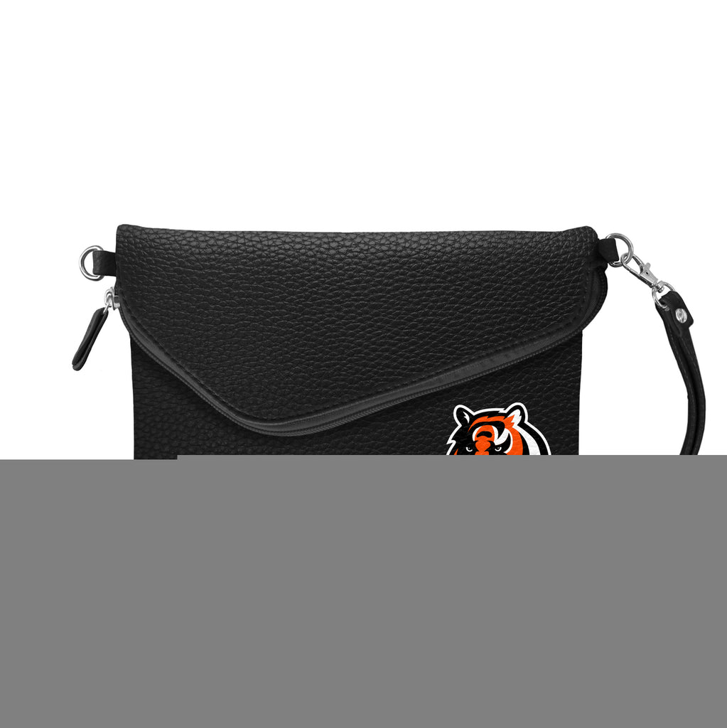 Cincinnati Bengals Purse Pebble Fold Over Crossbody Black