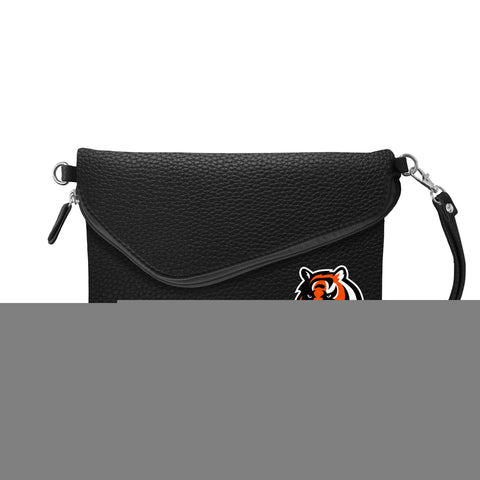Cincinnati Bengals Purse Pebble Fold Over Crossbody Black