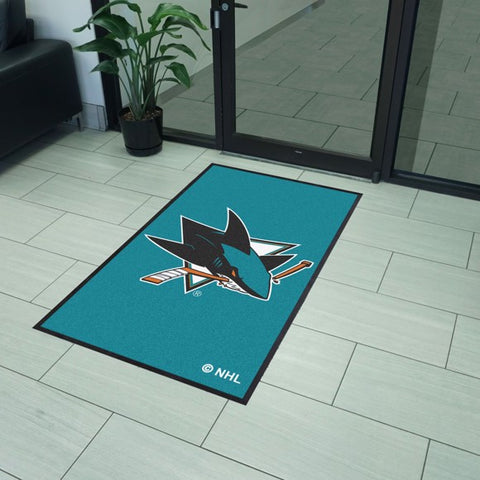 San Jose Sharks 3X5 High-Traffic Mat with Durable Rubber Backing 33.5"x57" - Portrait Orientation - Indoor