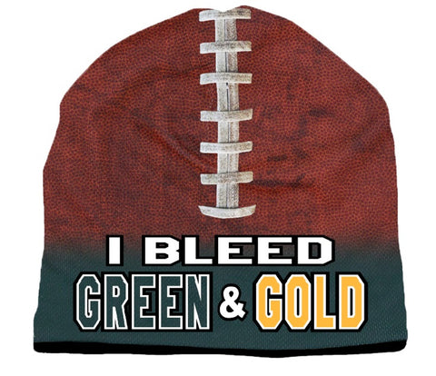 Beanie I Bleed Style Sublimated Football Forest Green and Gold Design