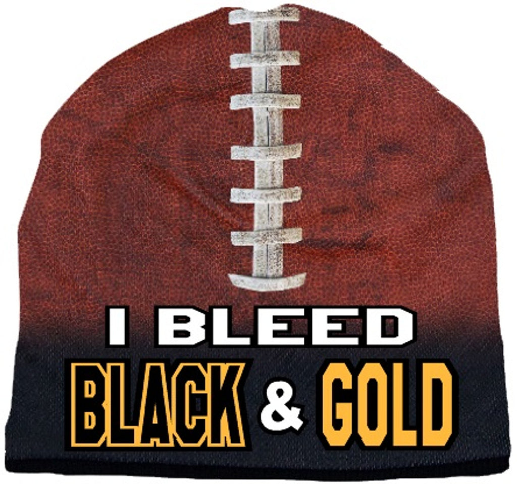 Beanie I Bleed Style Sublimated Football Black and Gold Design