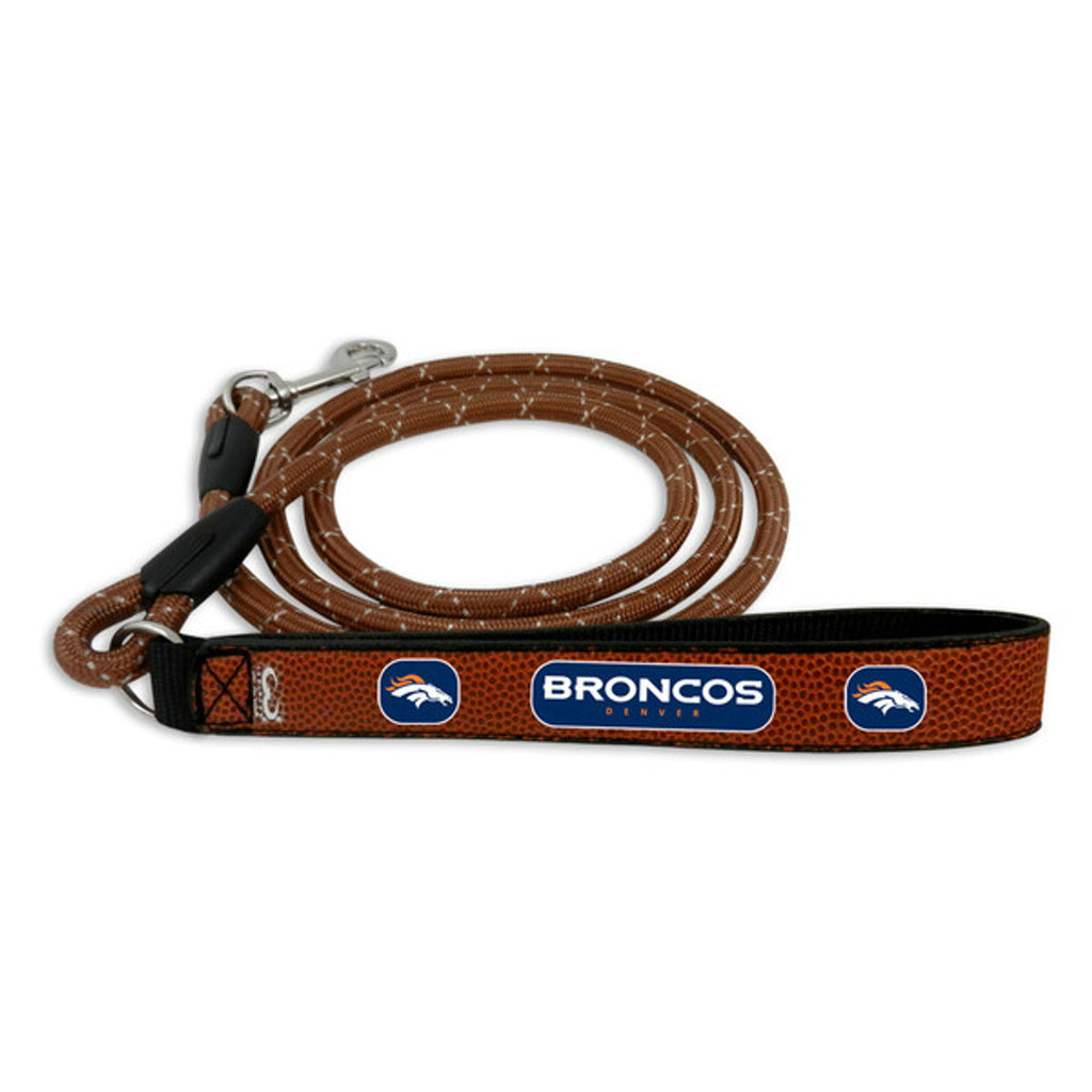 Denver Broncos Pet Leash Leather Frozen Rope Football Size Medium CO