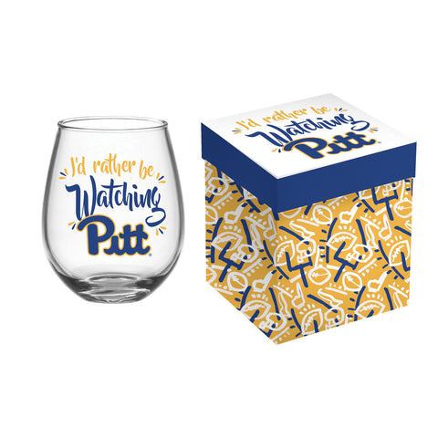 Pittsburgh Panthers Glass 17oz Wine Stemless Boxed