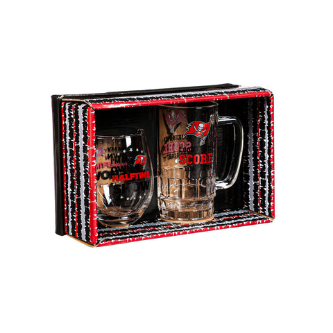 Tampa Bay Buccaneers Drink Set Boxed 17oz Stemless Wine and 16oz Tankard
