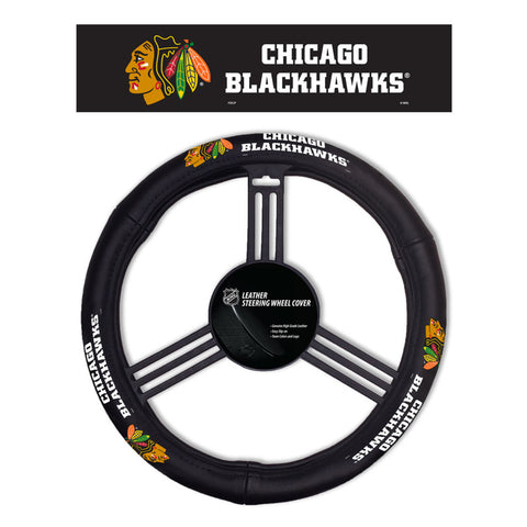 Chicago Blackhawks Steering Wheel Cover Leather CO