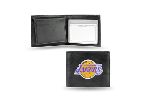 Los Angeles Lakers Wallet Billfold Leather Embroidered Black