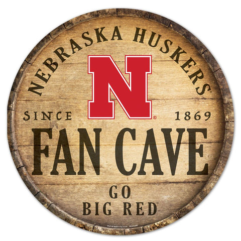 Nebraska Cornhuskers Sign Wood 14 Inch Round Barrel Top Design