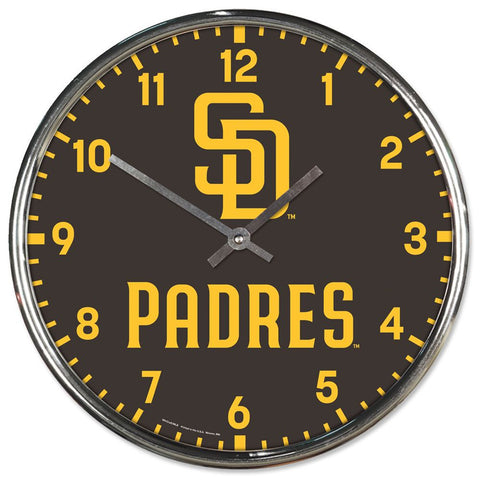 San Diego Padres Clock Round Wall Style Chrome