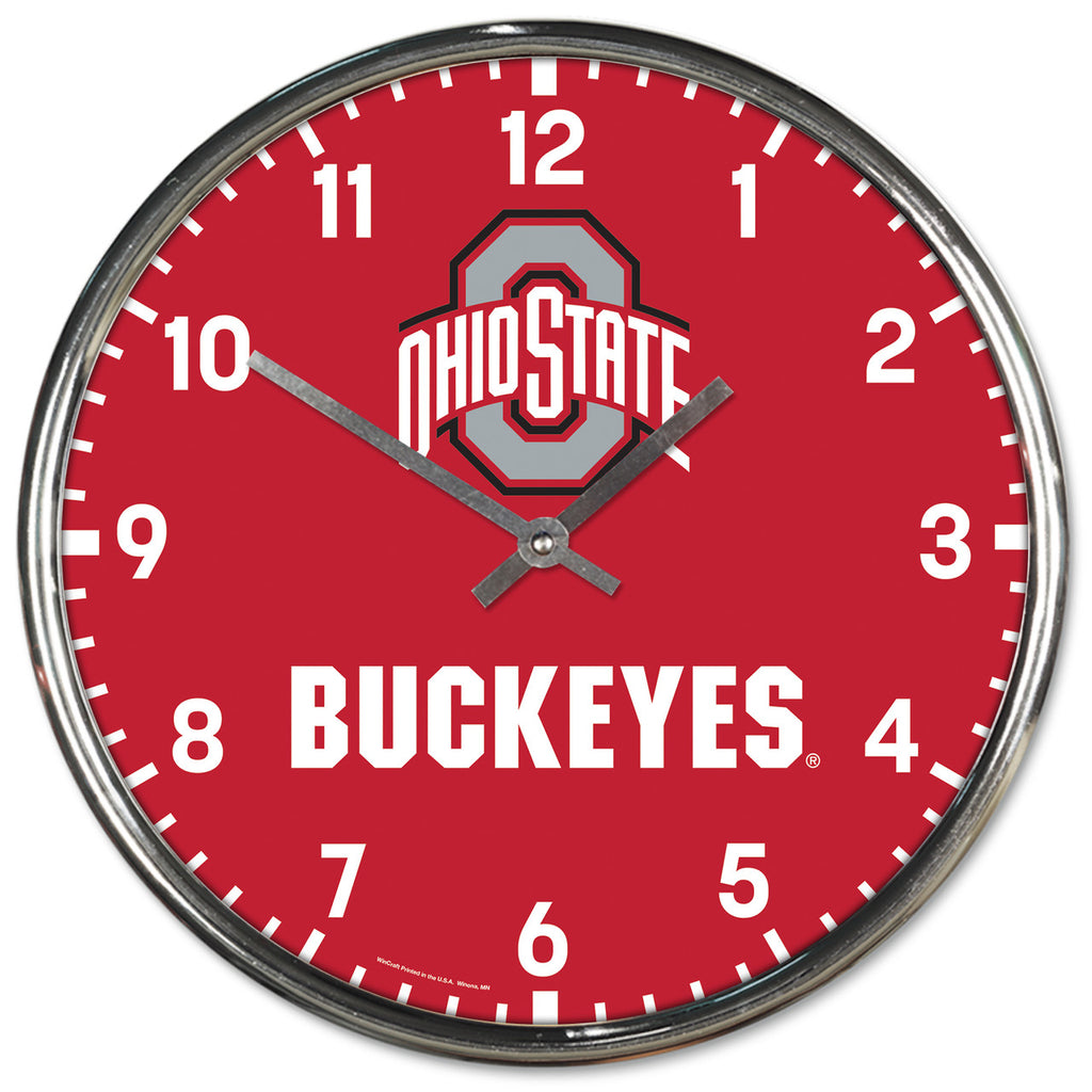 Ohio State Buckeyes Round Chrome Wall Clock