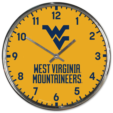 West Virginia Mountaineers Clock Round Wall Style Chrome