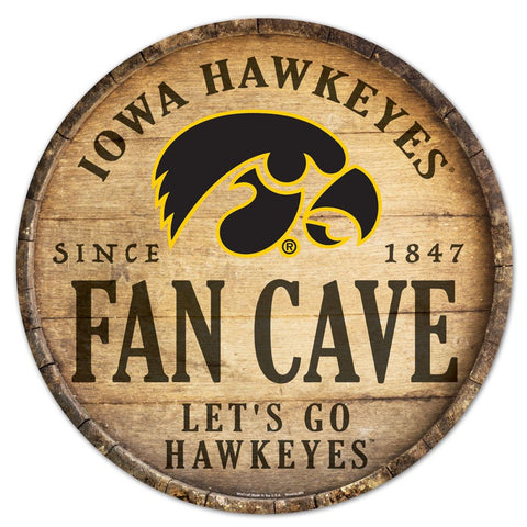 Iowa Hawkeyes Sign Wood 14 Inch Round Barrel Top Design