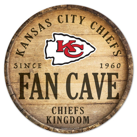 Kansas City Chiefs Sign Wood 14 Inch Round Barrel Top Design