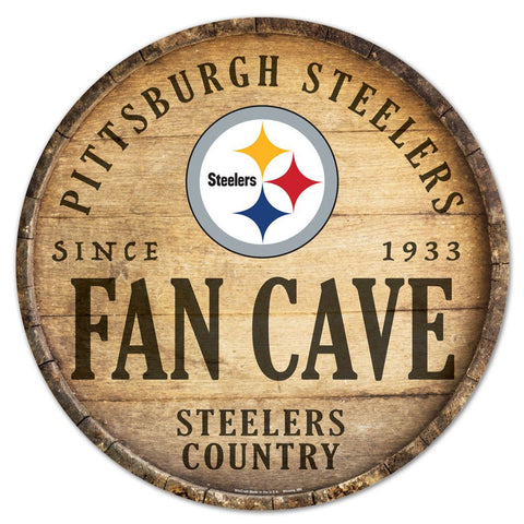 Pittsburgh Steelers Sign Wood 14 Inch Round Barrel Top Design