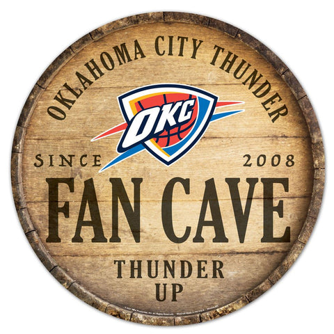 Oklahoma City Thunder Sign Wood 14 Inch Round Barrel Top Design - Special Order