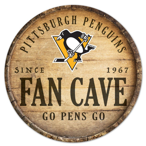 Pittsburgh Penguins Sign Wood 14 Inch Round Barrel Top Design - Special Order