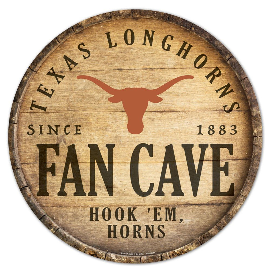 Texas Longhorns Sign Wood 14 Inch Round Barrel Top Design