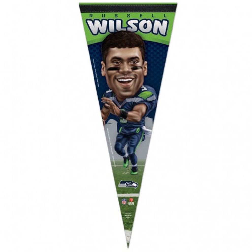 Seattle Seahawks Pennant 12x30 Premium Style Russell Wilson Caricature Design - Special Order