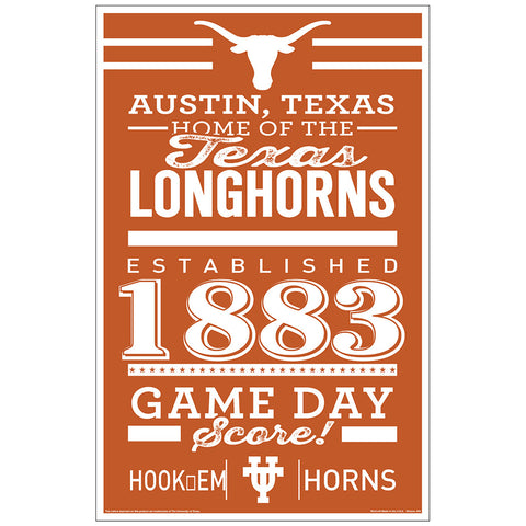 Texas Longhorns Sign 11x17 Wood Established Design