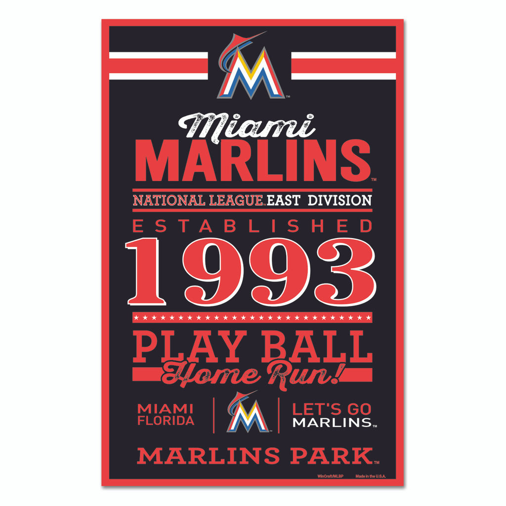 Miami Marlins Sign 11x17 Wood Established Design - Special Order
