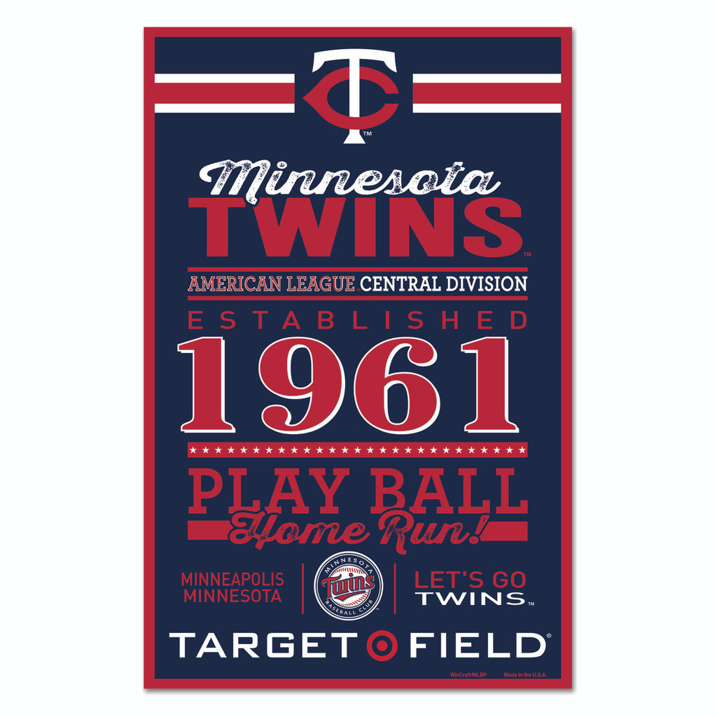 Minnesota Twins Sign 11x17 Wood Established Design